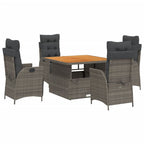 5-tlg. Garten-Essgruppe mit Kissen Grau Poly Rattan