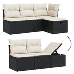5-tlg. Garten-Sofagarnitur mit Kissen Schwarz Poly Rattan