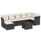 8-tlg. Garten-Sofagarnitur mit Kissen Schwarz Poly Rattan