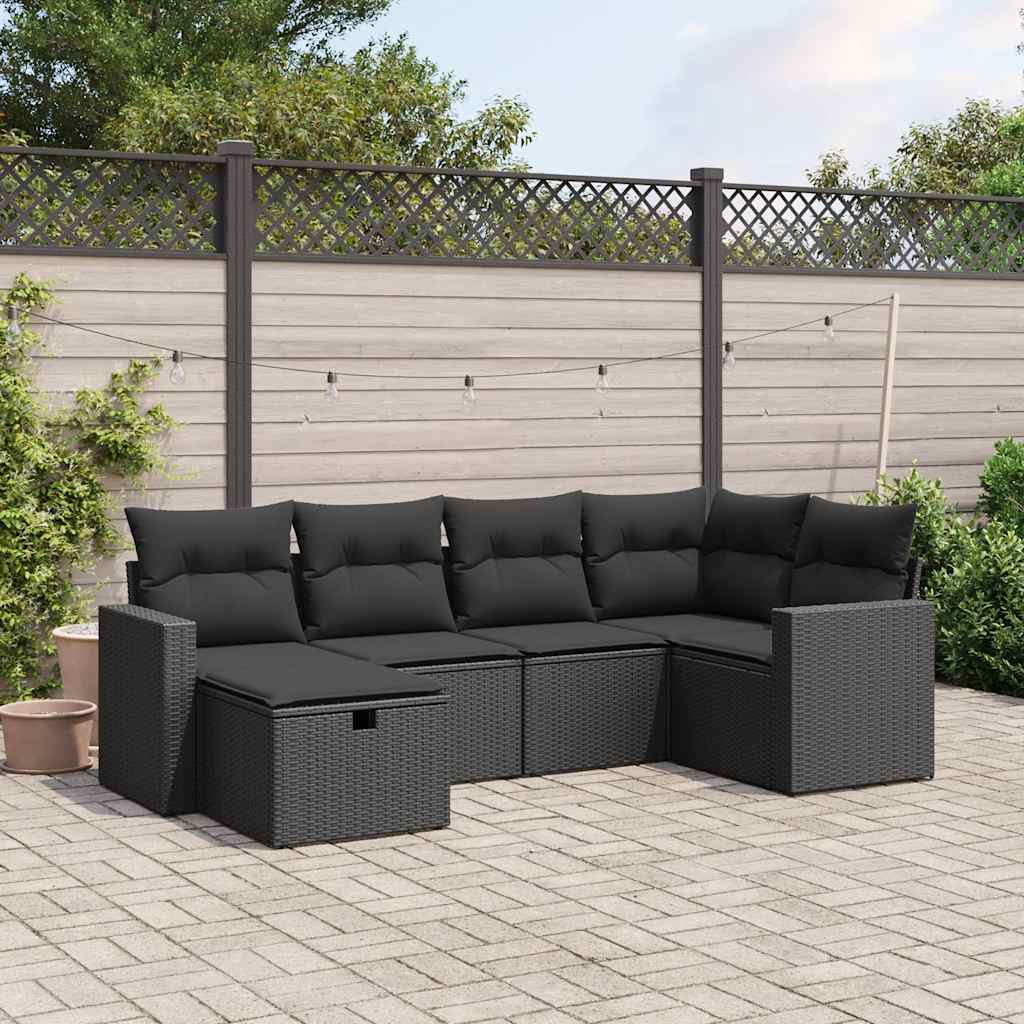 6-tlg. Garten-Sofagarnitur mit Kissen Schwarz Poly Rattan