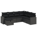 7-tlg. Garten-Sofagarnitur mit Kissen Schwarz Poly Rattan