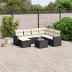 8-tlg. Garten-Sofagarnitur mit Kissen Schwarz Poly Rattan