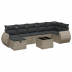 8-tlg. Garten-Sofagarnitur mit Kissen Grau Poly Rattan