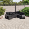 7-tlg. Garten-Sofagarnitur mit Kissen Schwarz Poly Rattan