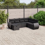 7-tlg. Garten-Sofagarnitur mit Kissen Schwarz Poly Rattan