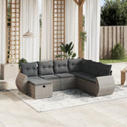 7-tlg. Garten-Sofagarnitur mit Kissen Grau Poly Rattan