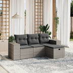 4-tlg. Garten-Sofagarnitur mit Kissen Grau Poly Rattan