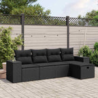 5-tlg. Garten-Sofagarnitur mit Kissen Schwarz Poly Rattan