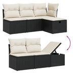 5-tlg. Garten-Sofagarnitur mit Kissen Schwarz Poly Rattan