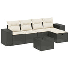 6-tlg. Garten-Sofagarnitur mit Kissen Schwarz Poly Rattan