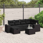 7-tlg. Garten-Sofagarnitur mit Kissen Schwarz Poly Rattan