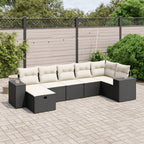 7-tlg. Garten-Sofagarnitur mit Kissen Schwarz Poly Rattan
