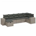 7-tlg. Garten-Sofagarnitur mit Kissen Grau Poly Rattan