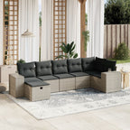 7-tlg. Garten-Sofagarnitur mit Kissen Grau Poly Rattan