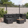 7-tlg. Garten-Sofagarnitur mit Kissen Schwarz Poly Rattan