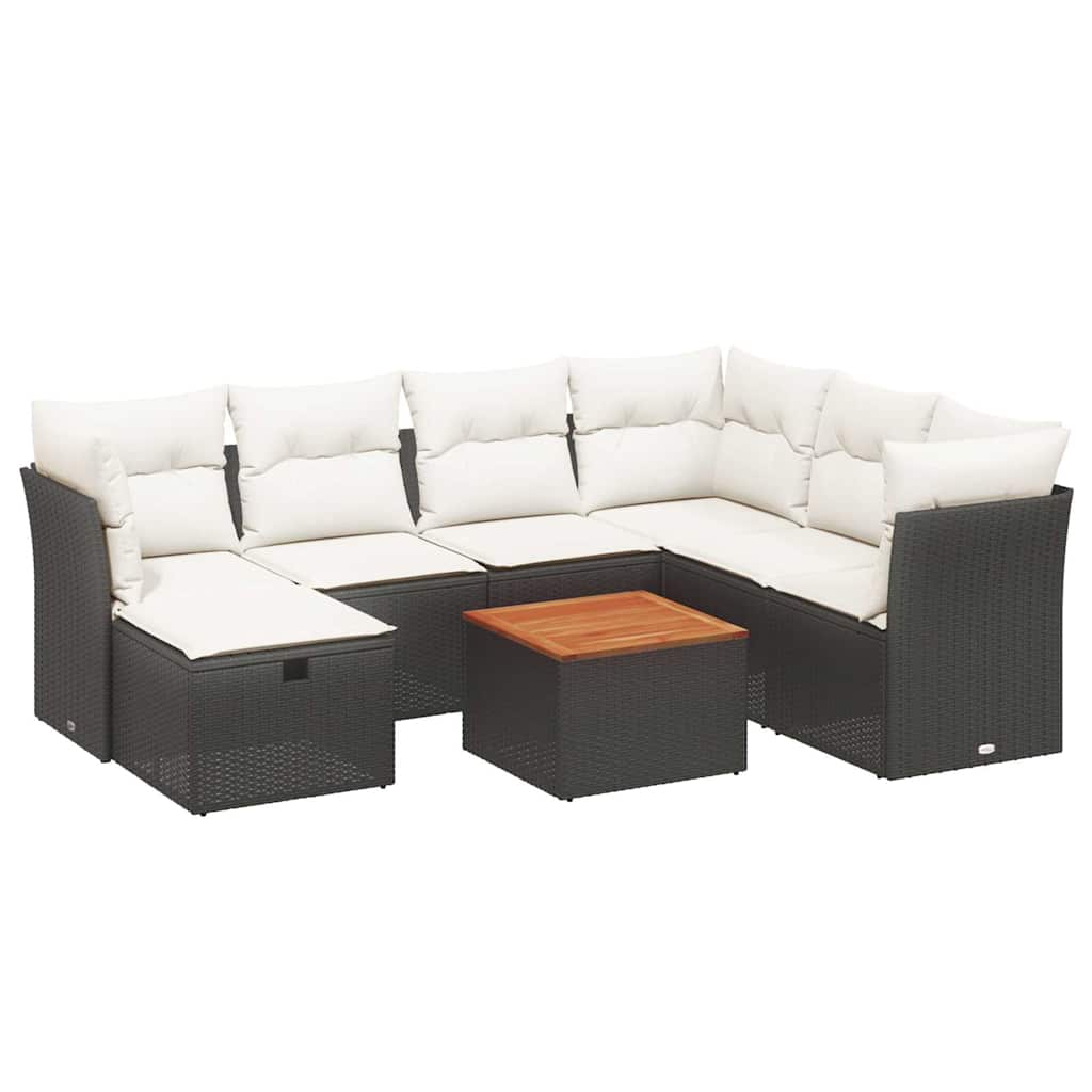 8-tlg. Garten-Sofagarnitur mit Kissen Schwarz Poly Rattan