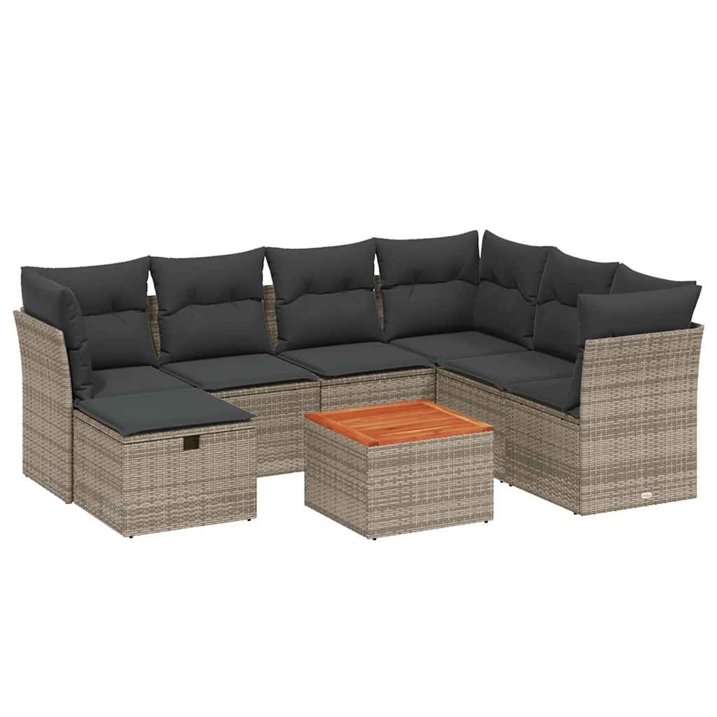 8-tlg. Garten-Sofagarnitur mit Kissen Grau Poly Rattan