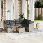 8-tlg. Garten-Sofagarnitur mit Kissen Grau Poly Rattan