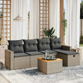 6-tlg. Garten-Sofagarnitur mit Kissen Grau Poly Rattan