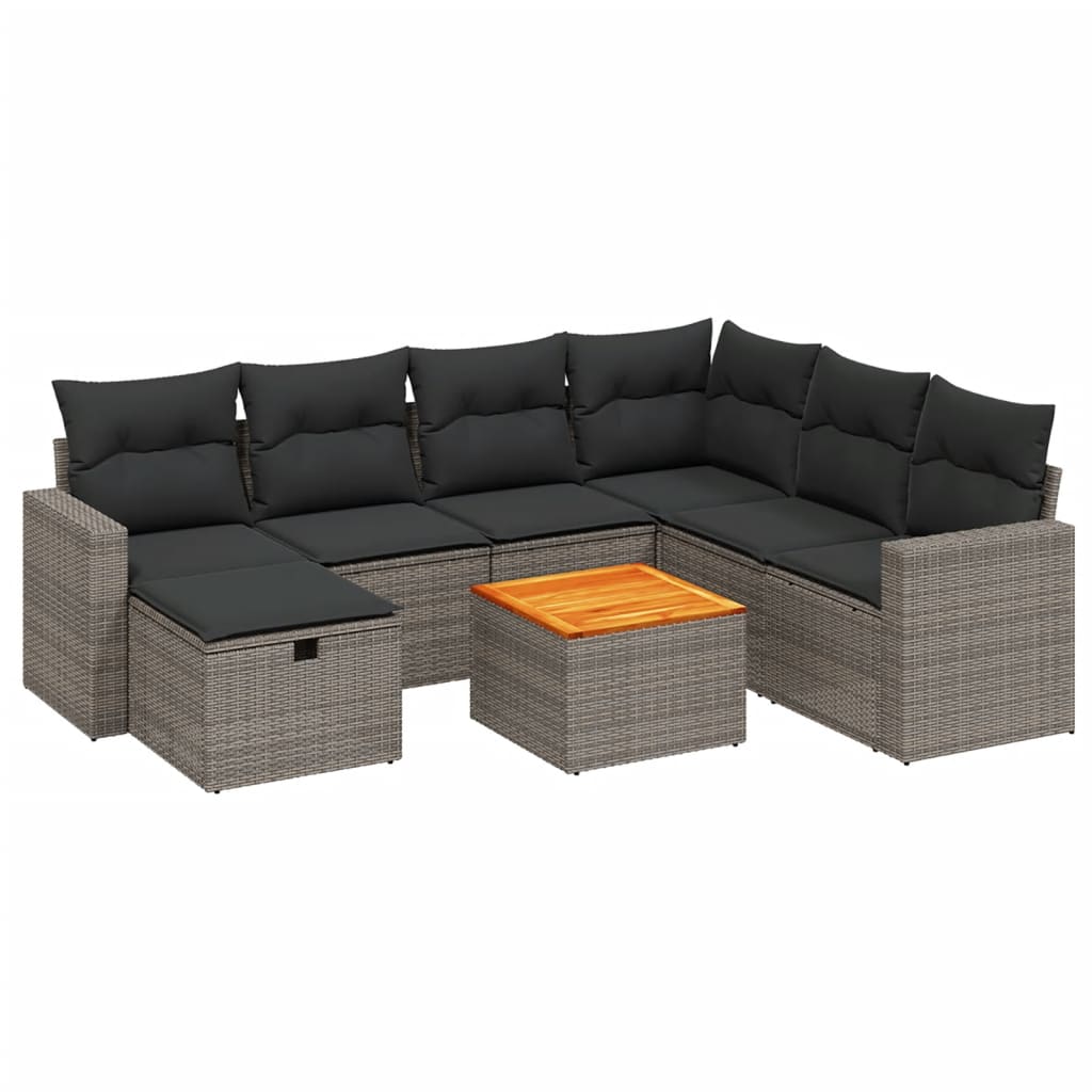 8-tlg. Garten-Sofagarnitur mit Kissen Grau Poly Rattan