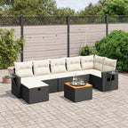 8-tlg. Garten-Sofagarnitur mit Kissen Schwarz Poly Rattan