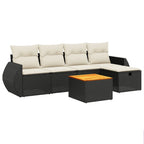 6-tlg. Garten-Sofagarnitur mit Kissen Schwarz Poly Rattan