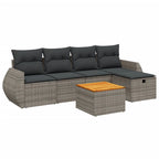 6-tlg. Garten-Sofagarnitur mit Kissen Grau Poly Rattan