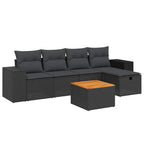 6-tlg. Garten-Sofagarnitur mit Kissen Schwarz Poly Rattan
