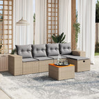 6-tlg. Garten-Sofagarnitur mit Kissen Beige Poly Rattan