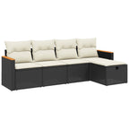 5-tlg. Garten-Sofagarnitur mit Kissen Schwarz Poly Rattan