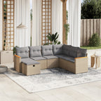 7-tlg. Garten-Sofagarnitur mit Kissen Beige Poly Rattan
