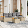 6-tlg. Garten-Sofagarnitur mit Kissen Beige Poly Rattan