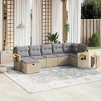 7-tlg. Garten-Sofagarnitur mit Kissen Beige Poly Rattan