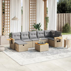 8-tlg. Garten-Sofagarnitur mit Kissen Beige Poly Rattan