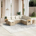 7-tlg. Garten-Sofagarnitur mit Kissen Beige Poly Rattan