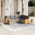 7-tlg. Garten-Sofagarnitur mit Kissen Beige Poly Rattan