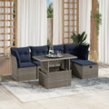 6-teiliges Gartensofa-Set mit Kissen, grau, Polyrattan