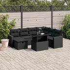 8-tlg. Garten-Sofagarnitur mit Kissen Schwarz Poly Rattan