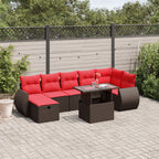 8-teiliges Gartensofa-Set mit Kissen, braun, Polyrattan