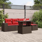 6-teiliges Gartensofa-Set mit Kissen, braun, Polyrattan