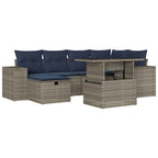 7-teiliges Gartensofa-Set mit Kissen, grau, Polyrattan