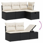 8-tlg. Garten-Sofagarnitur mit Kissen Schwarz Poly Rattan