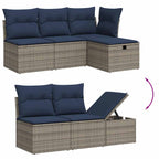9-tlg. Garten-Sofagarnitur mit Kissen Grau Poly Rattan