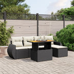 6-tlg. Garten-Sofagarnitur mit Kissen Schwarz Poly Rattan