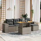 6-tlg. Garten-Sofagarnitur mit Kissen Grau Poly Rattan