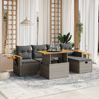 6-tlg. Garten-Sofagarnitur mit Kissen Grau Poly Rattan
