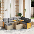 8-tlg. Garten-Sofagarnitur mit Kissen Beige Poly Rattan