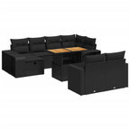 11-tlg. Garten-Sofagarnitur mit Kissen Schwarz Poly Rattan