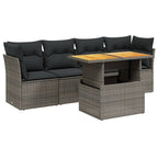 5-tlg. Garten-Sofagarnitur mit Kissen Grau Poly Rattan