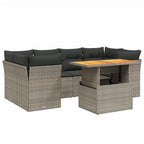7-tlg. Garten-Sofagarnitur mit Kissen Grau Poly Rattan